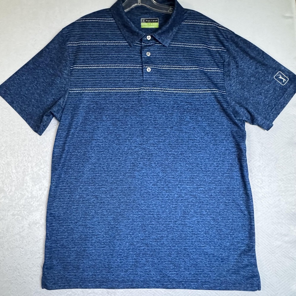 PGA TOUR Pro Series Polo Shirt Mens XL Blue Striped Golf Athletic Fit Logo